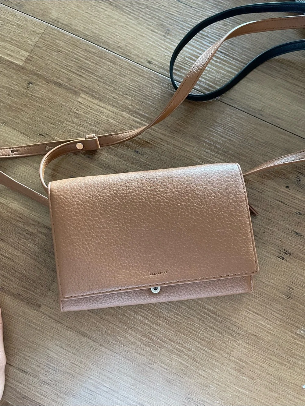 All Saints Tan Leather Crossbody Bag